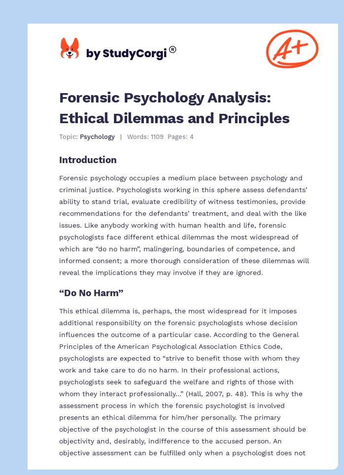 Forensic Psychology Analysis: Ethical Dilemmas and Principles. Page 1