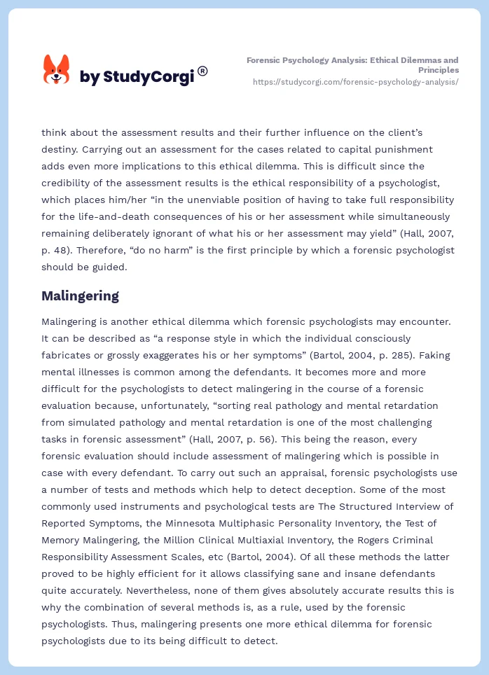 Forensic Psychology Analysis: Ethical Dilemmas and Principles. Page 2