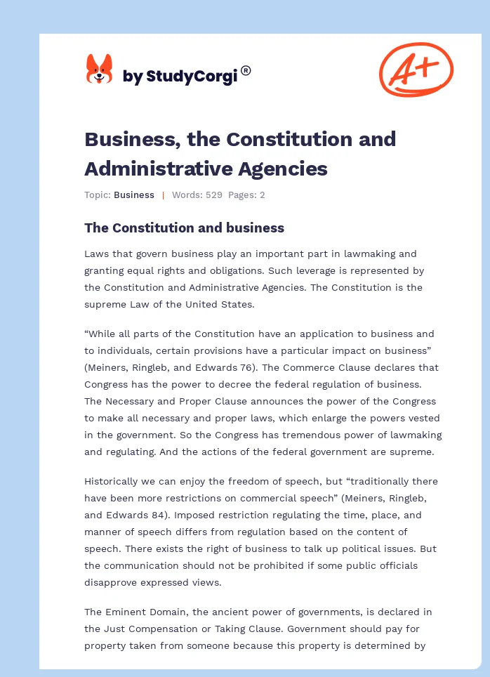 Business, the Constitution and Administrative Agencies. Page 1