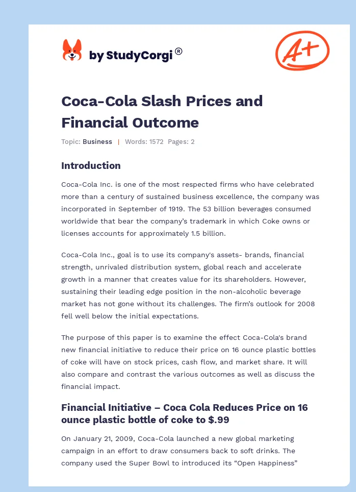 Coca-Cola Slash Prices and Financial Outcome. Page 1
