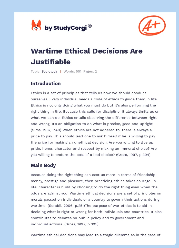 Wartime Ethical Decisions Are Justifiable. Page 1