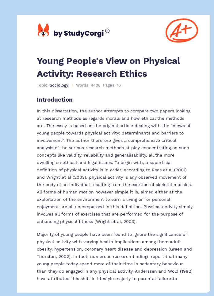 Young People's View on Physical Activity: Research Ethics. Page 1