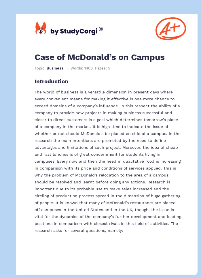 Case of McDonald’s on Campus. Page 1