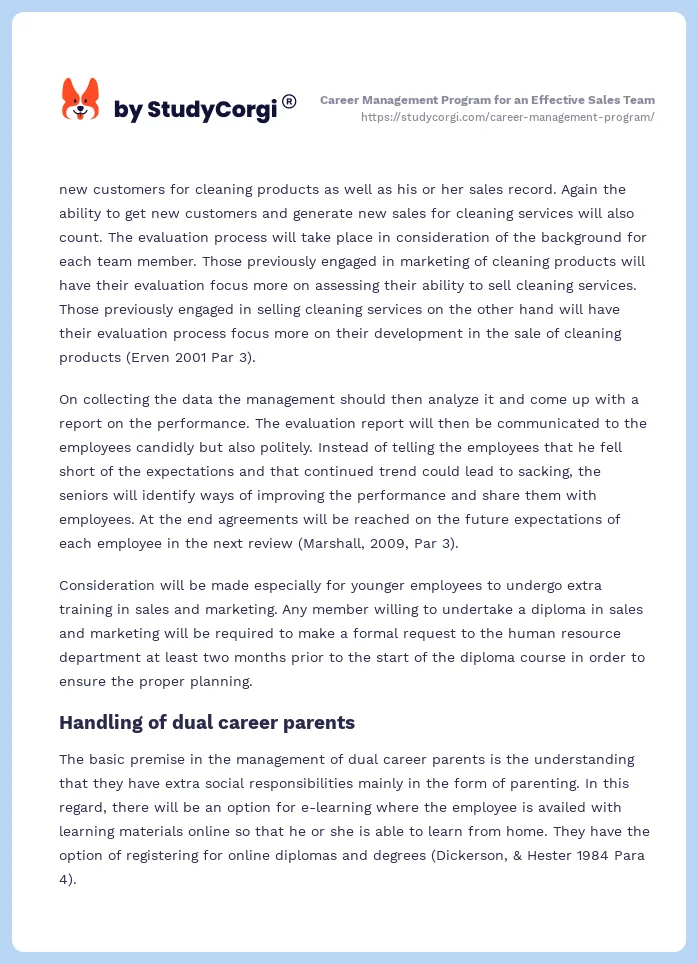 Career Management Program for an Effective Sales Team. Page 2