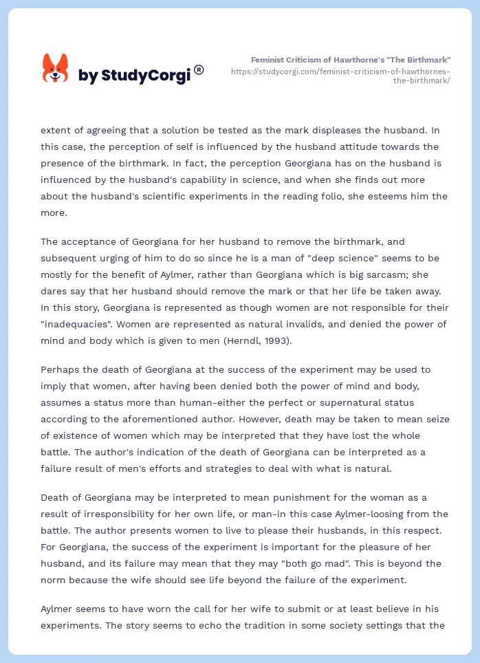 Feminist Criticism of Hawthorne's "The Birthmark". Page 2
