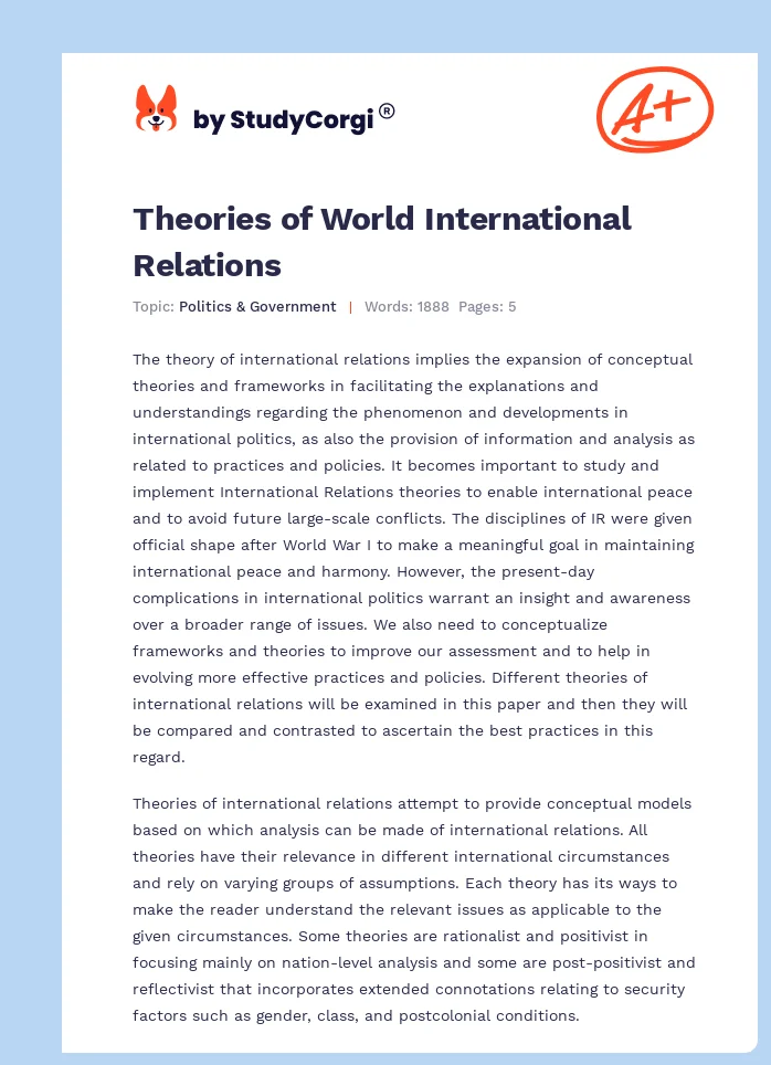 Theories of World International Relations. Page 1