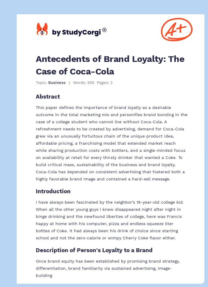 Antecedents of Brand Loyalty: The Case of Coca-Cola. Page 1