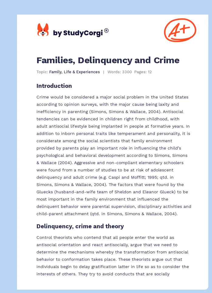Families, Delinquency and Crime. Page 1