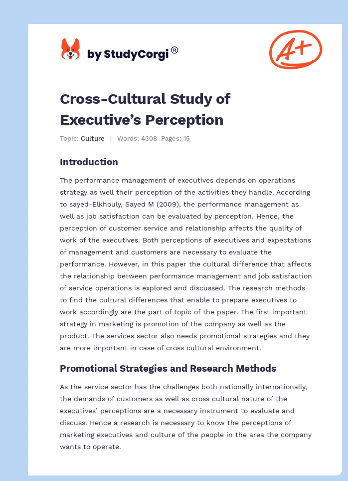 Cross-Cultural Study of Executive’s Perception. Page 1