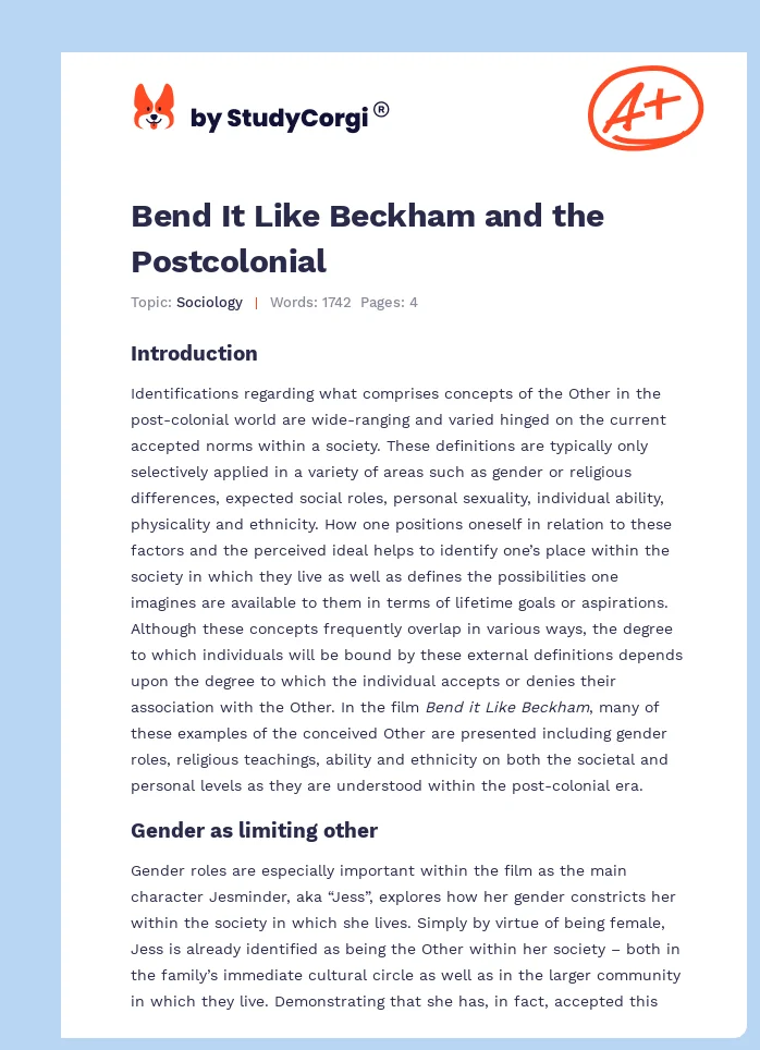Bend It Like Beckham and the Postcolonial. Page 1