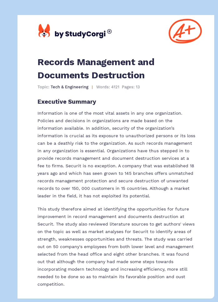Records Management and Documents Destruction. Page 1