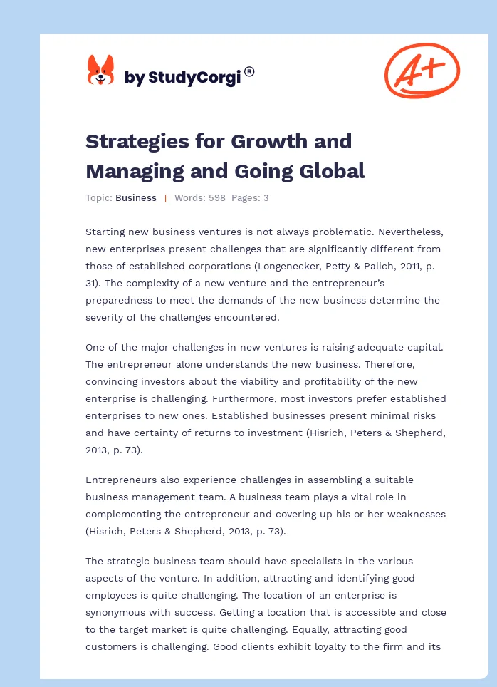 Strategies for Growth and Managing and Going Global. Page 1
