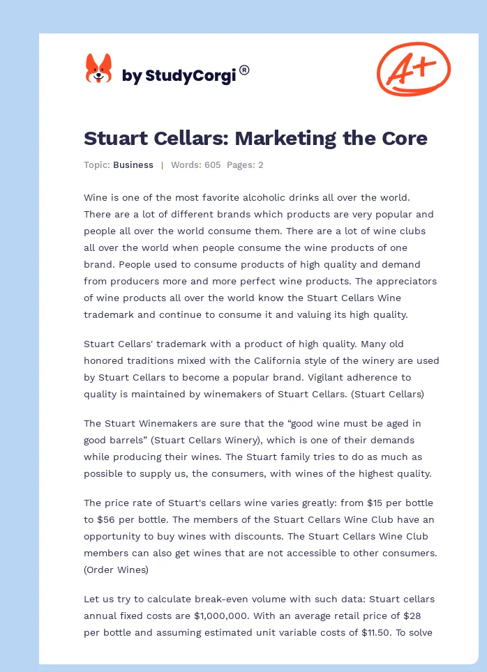 Stuart Cellars: Marketing the Core. Page 1