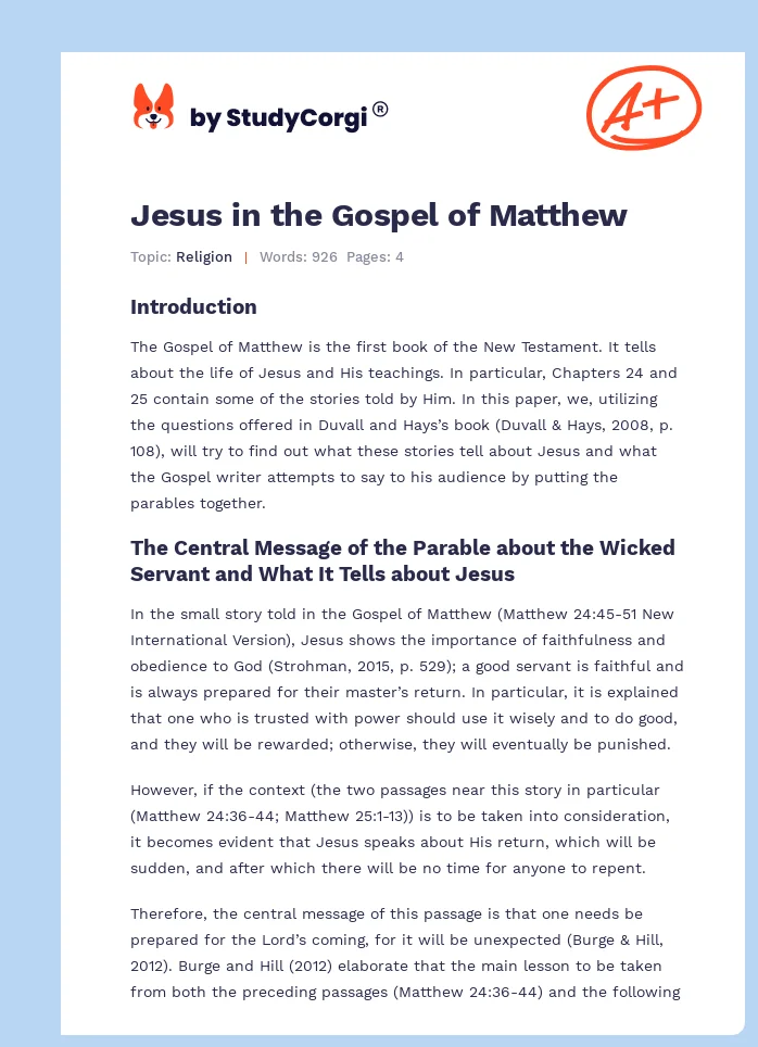 Jesus in the Gospel of Matthew. Page 1