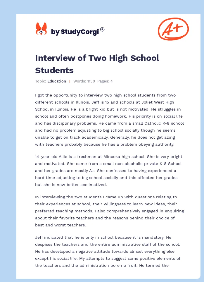 Interview of Two High School Students. Page 1