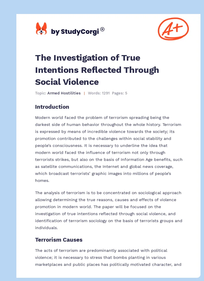 The Investigation of True Intentions Reflected Through Social Violence. Page 1