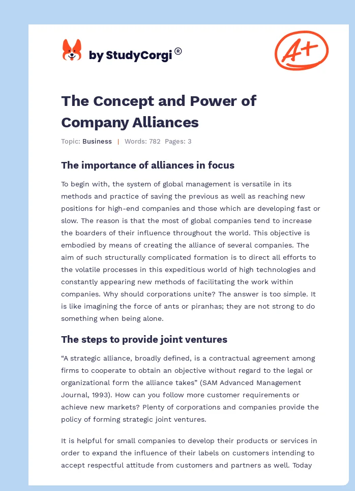 The Concept and Power of Company Alliances. Page 1