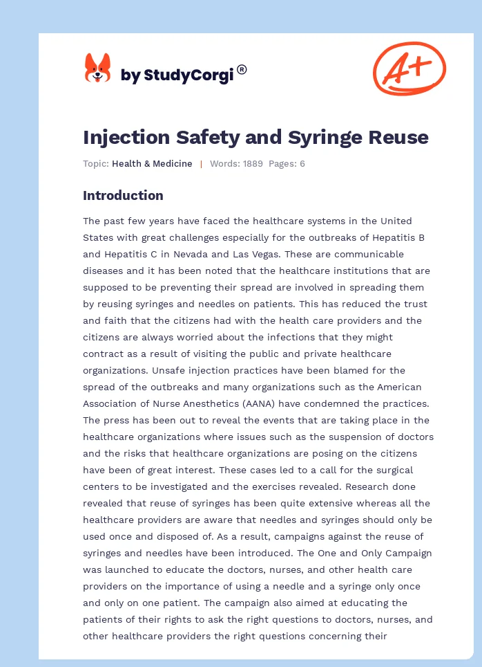 Injection Safety and Syringe Reuse. Page 1