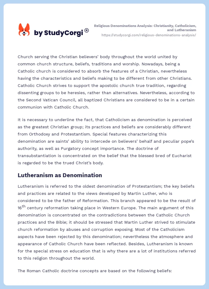Religious Denominations Analysis: Christianity, Catholicism, and Lutheranism. Page 2