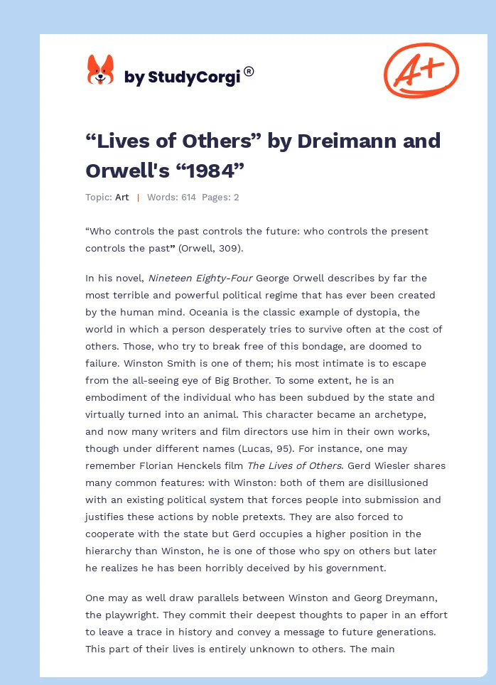 “Lives of Others” by Dreimann and Orwell's “1984”. Page 1