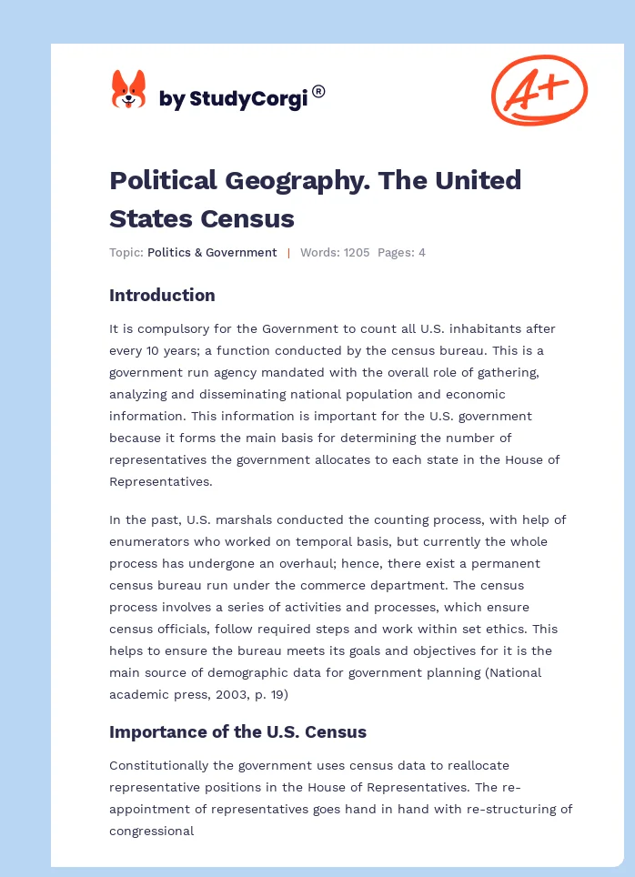 Political Geography. The United States Census. Page 1