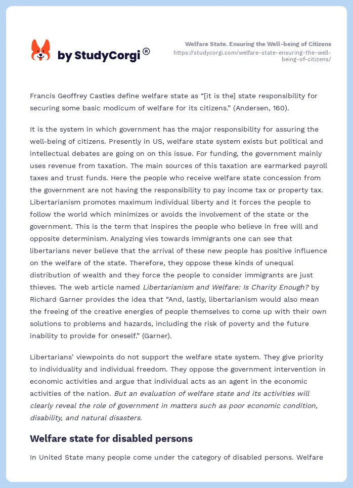 Welfare State. Ensuring the Well-being of Citizens. Page 2
