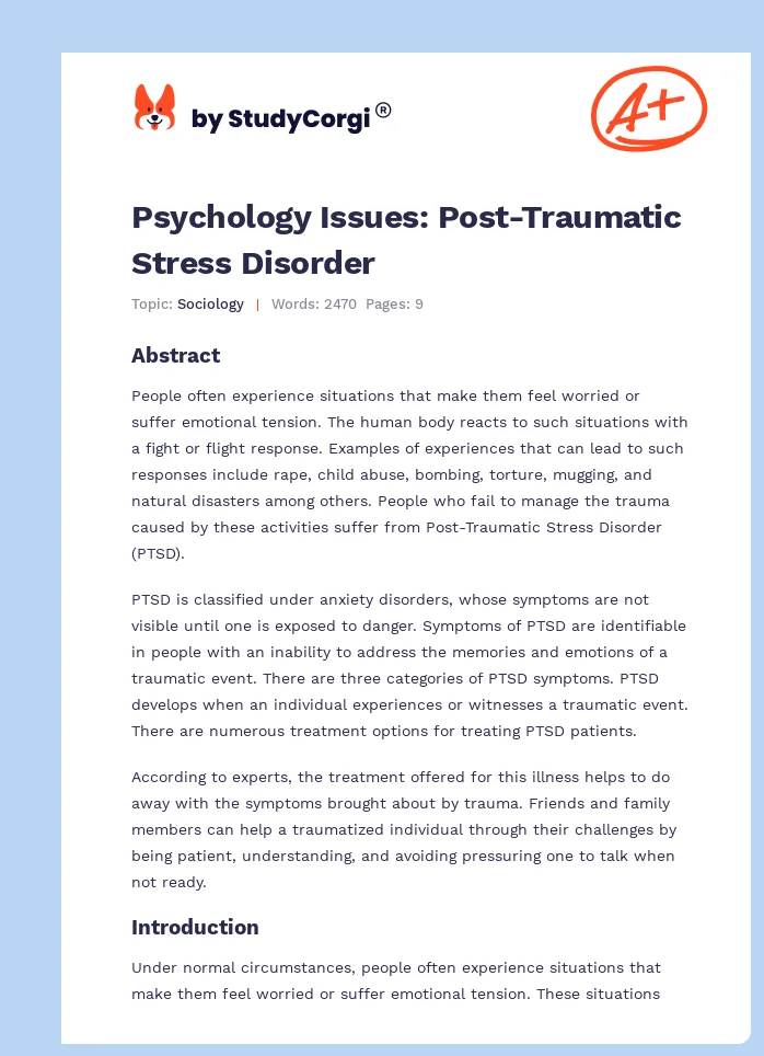 Psychology Issues: Post-Traumatic Stress Disorder. Page 1