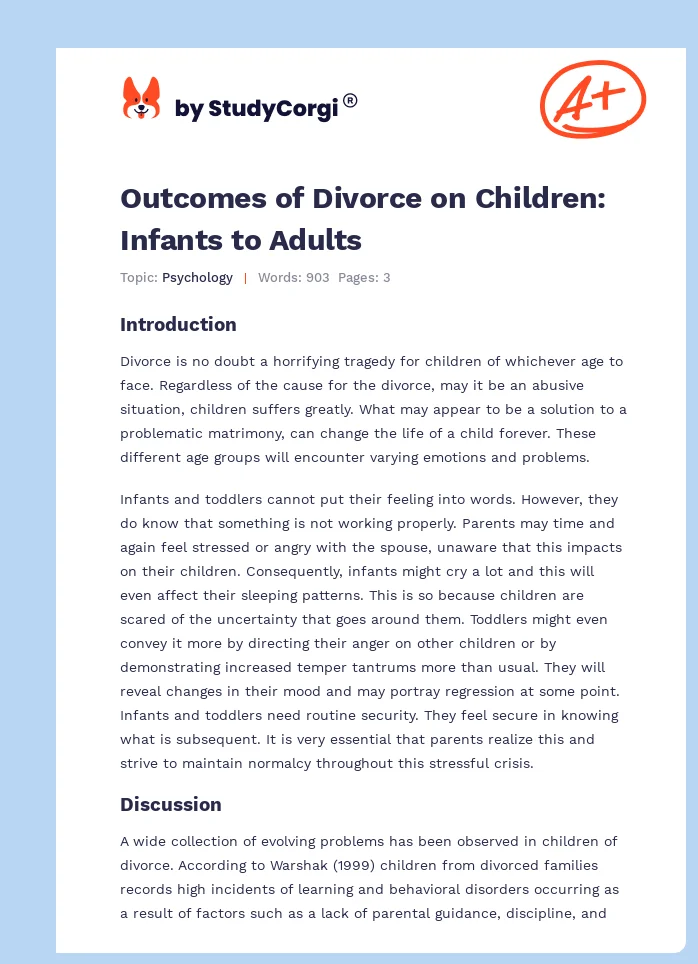 Outcomes of Divorce on Children: Infants to Adults. Page 1