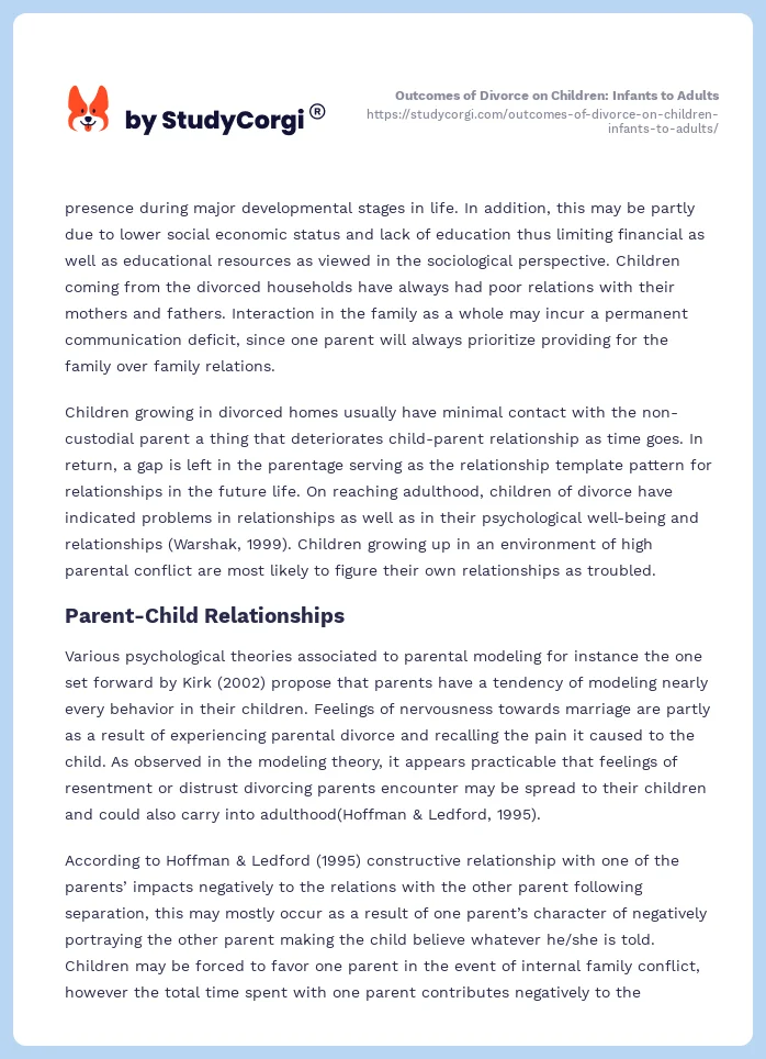 Outcomes of Divorce on Children: Infants to Adults. Page 2