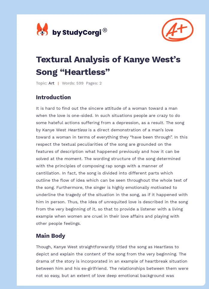 Textural Analysis of Kanye West’s Song “Heartless”. Page 1