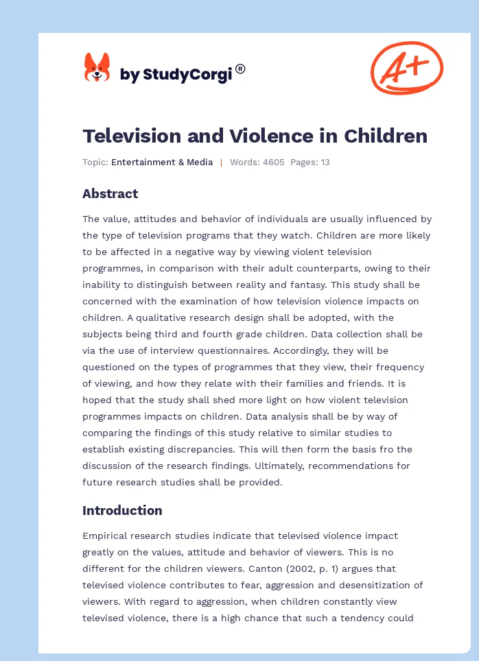 Television and Violence in Children. Page 1