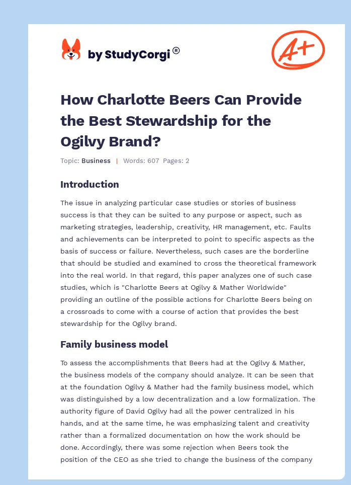 How Charlotte Beers Can Provide the Best Stewardship for the Ogilvy Brand?. Page 1