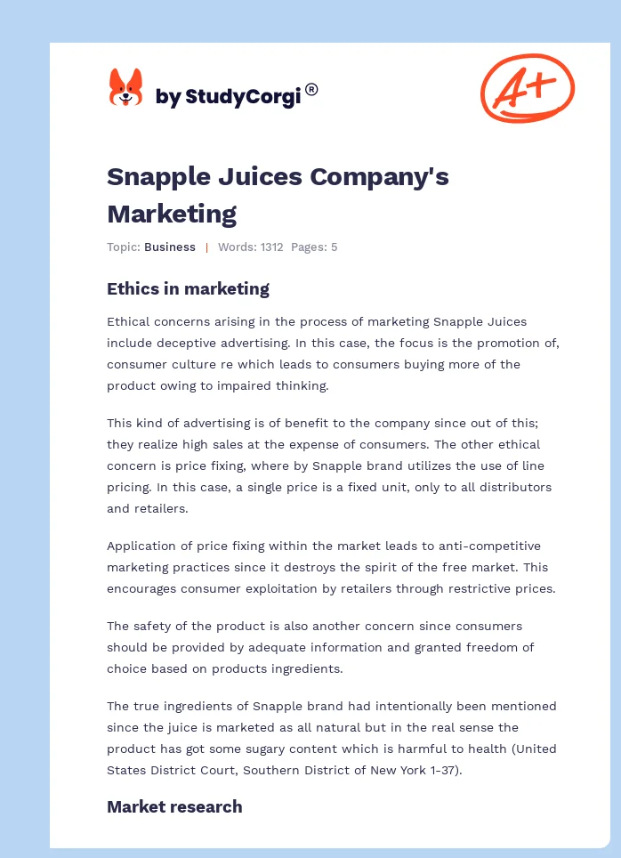 Snapple Juices Company's Marketing. Page 1
