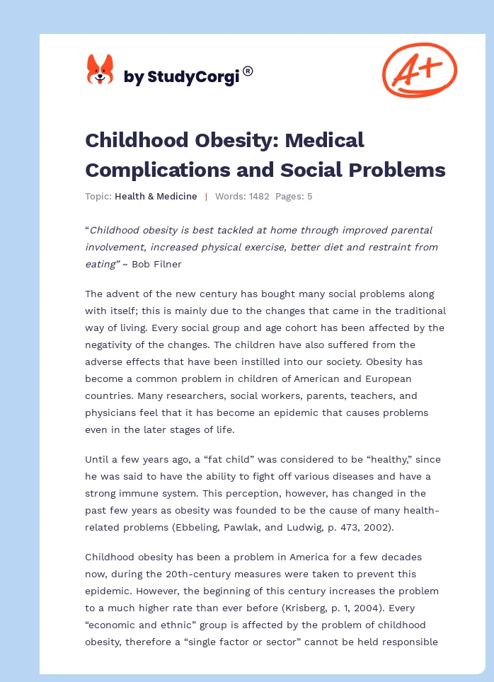 Childhood Obesity: Medical Complications and Social Problems. Page 1