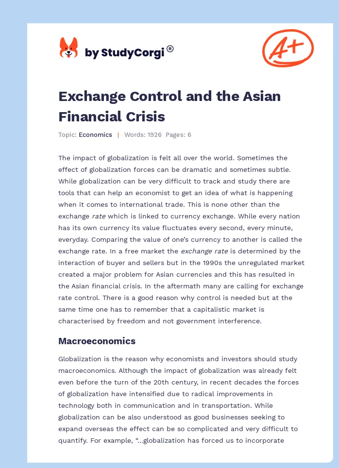 Exchange Control and the Asian Financial Crisis. Page 1