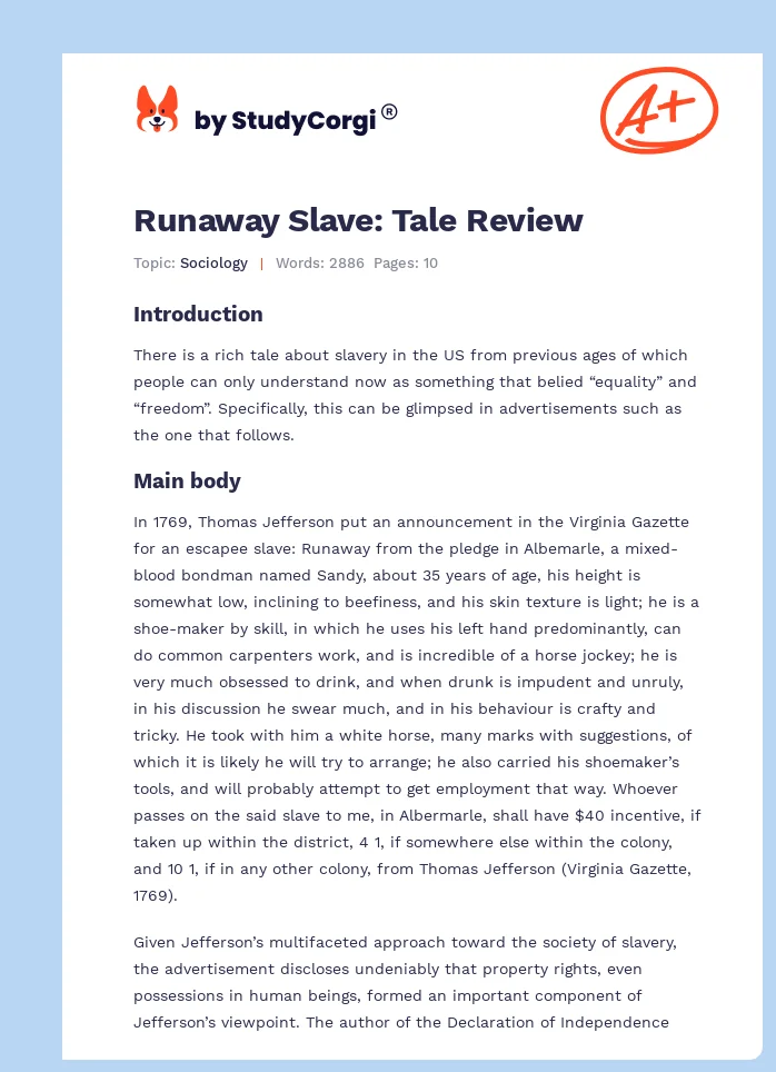 Runaway Slave: Tale Review. Page 1