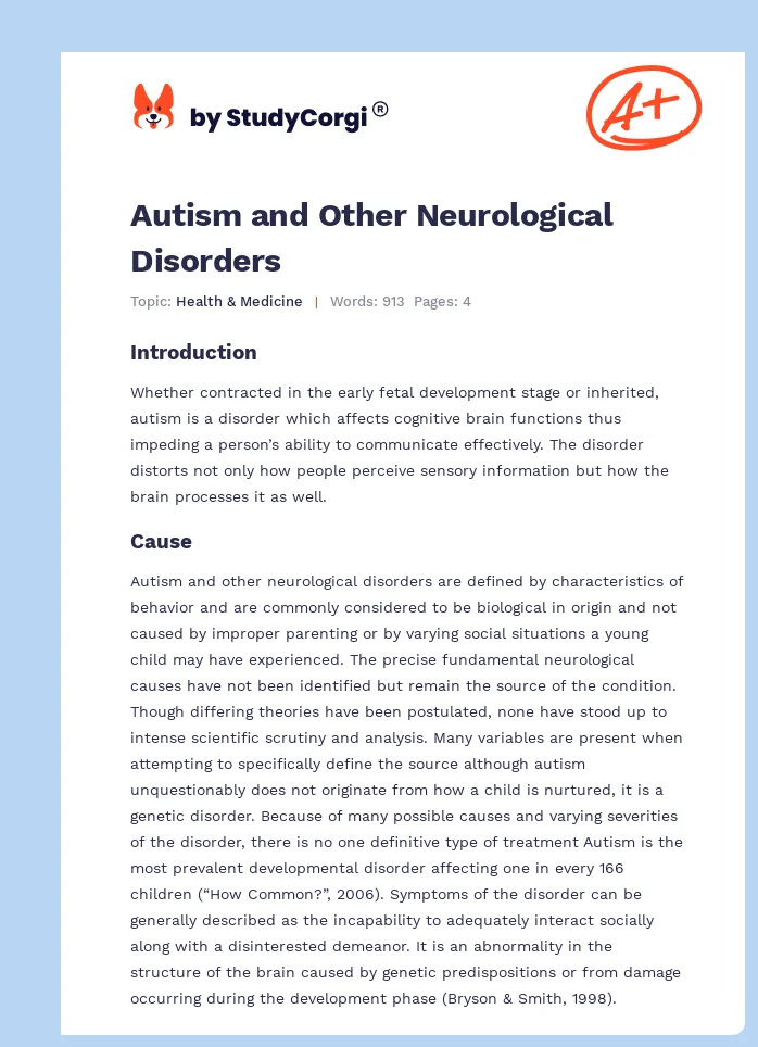Autism and Other Neurological Disorders. Page 1