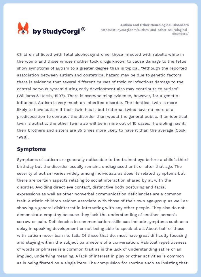 Autism and Other Neurological Disorders. Page 2