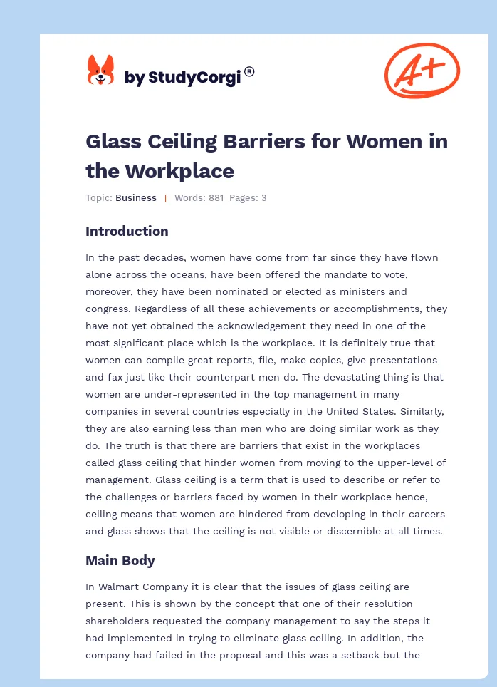 Glass Ceiling Barriers for Women in the Workplace. Page 1