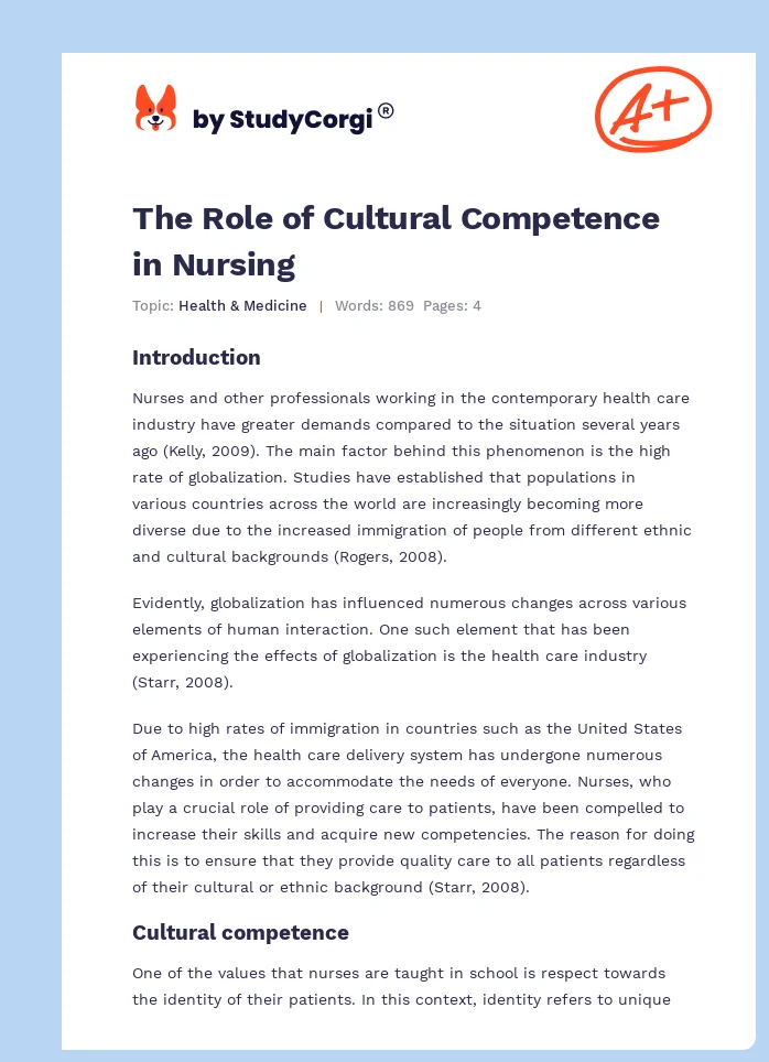 The Role of Cultural Competence in Nursing. Page 1