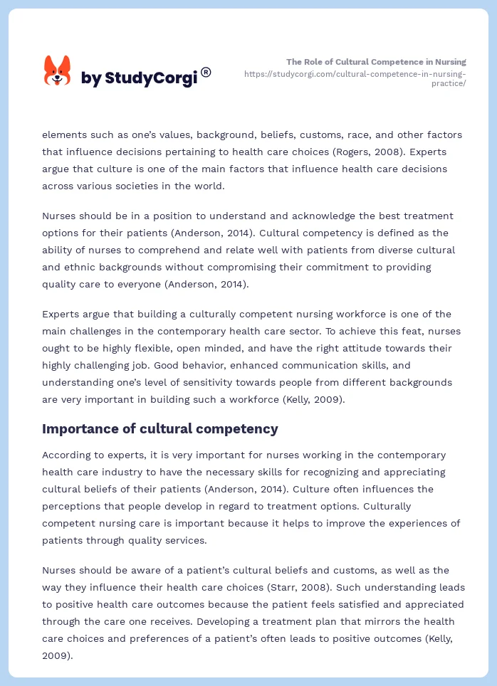 The Role of Cultural Competence in Nursing. Page 2