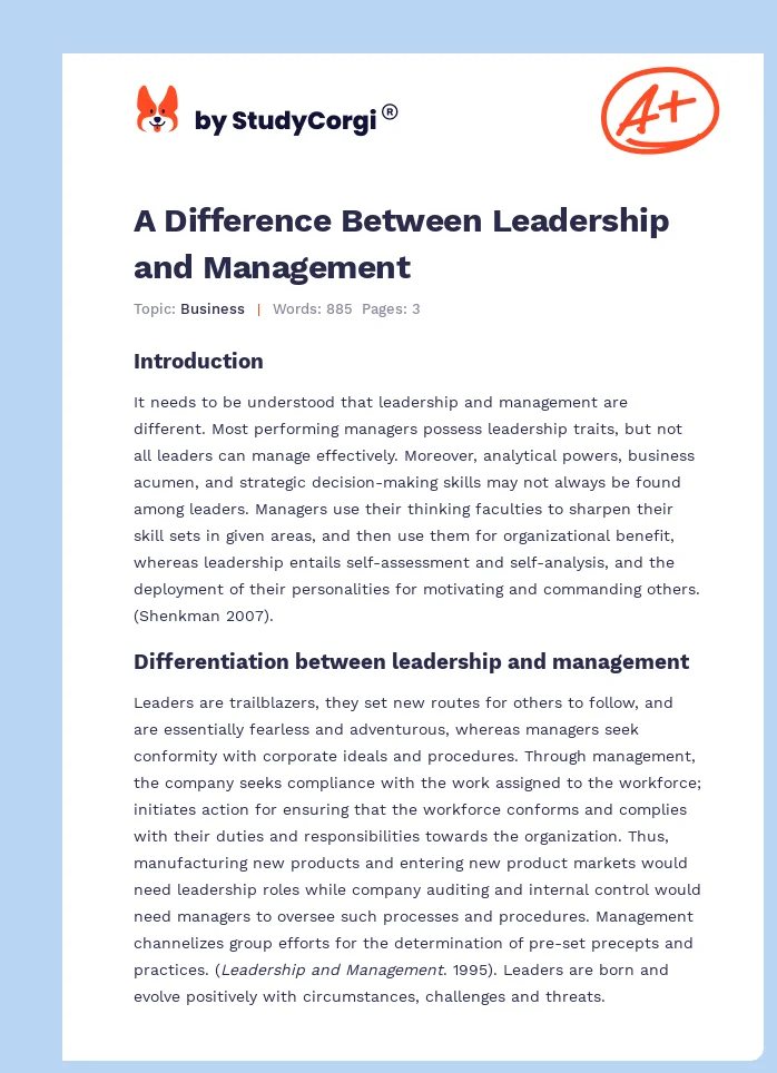 A Difference Between Leadership and Management. Page 1