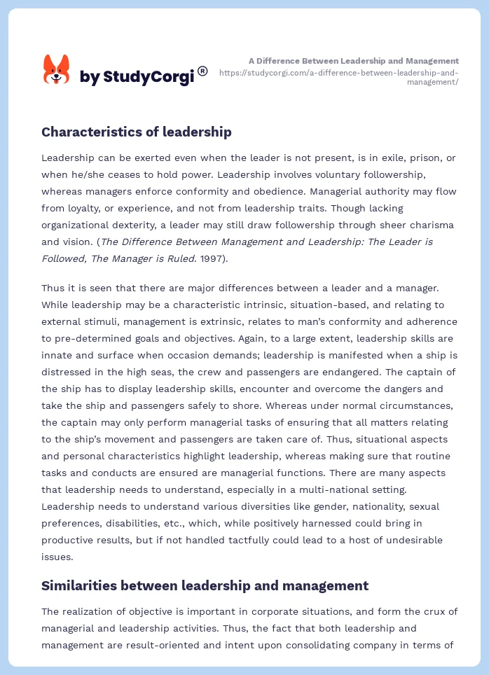 A Difference Between Leadership and Management. Page 2