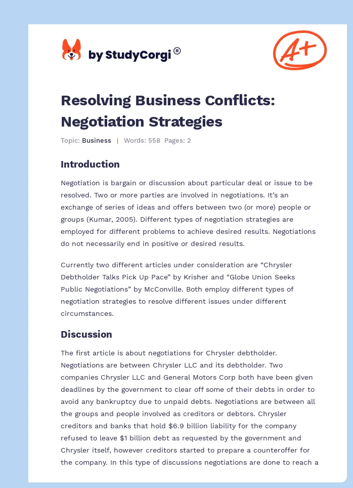 Resolving Business Conflicts: Negotiation Strategies. Page 1