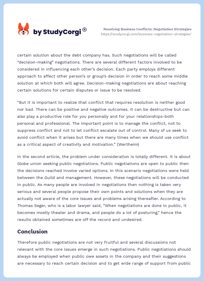 Resolving Business Conflicts: Negotiation Strategies. Page 2