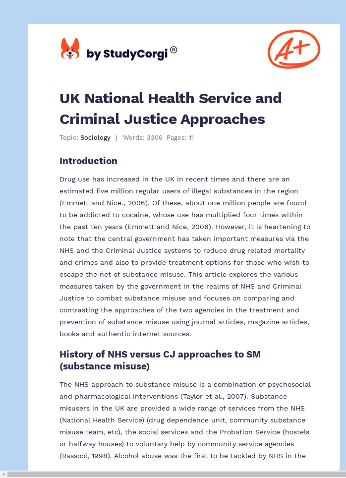 UK National Health Service and Criminal Justice Approaches. Page 1