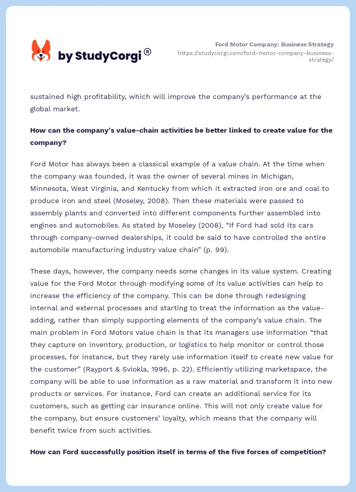 Ford Motor Company: Business Strategy. Page 2