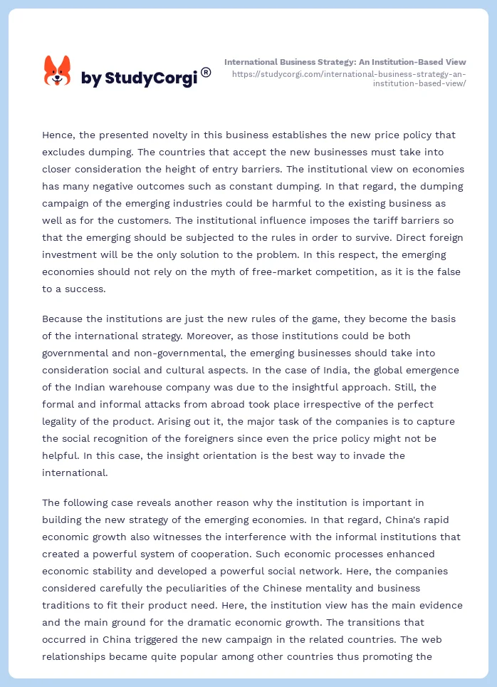 International Business Strategy: An Institution-Based View. Page 2