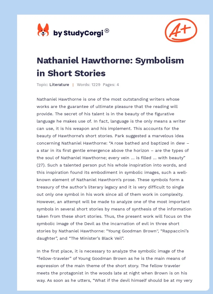 Nathaniel Hawthorne: Symbolism in Short Stories. Page 1