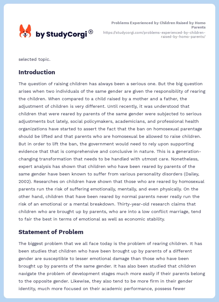 Problems Experienced by Children Raised by Homo Parents. Page 2